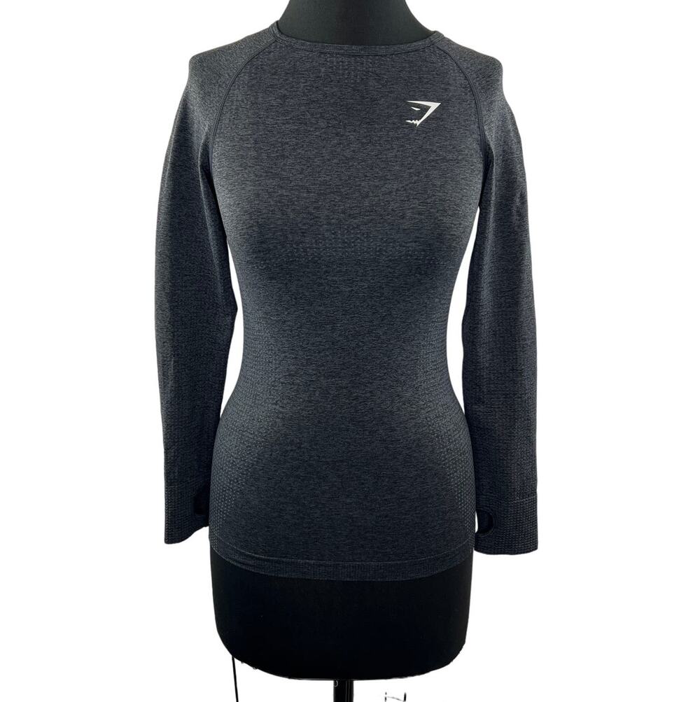 GYMSHARK Charcoal Gray Long Thumbhole Sleeve Activewear Pullover Top Size S